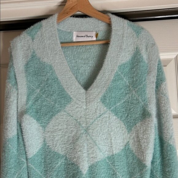 House of Sunny Sweaters - House of Sunny Light Blue Argyle V-Neck Sweater/ Sweater Vest